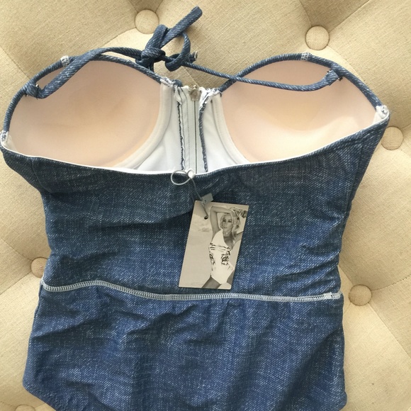 NEW SHERYDIN FISHER DENIM Sweetheart CORSET ONE PIECE Bathing Swimsuit NWT - Picture 5 of 11
